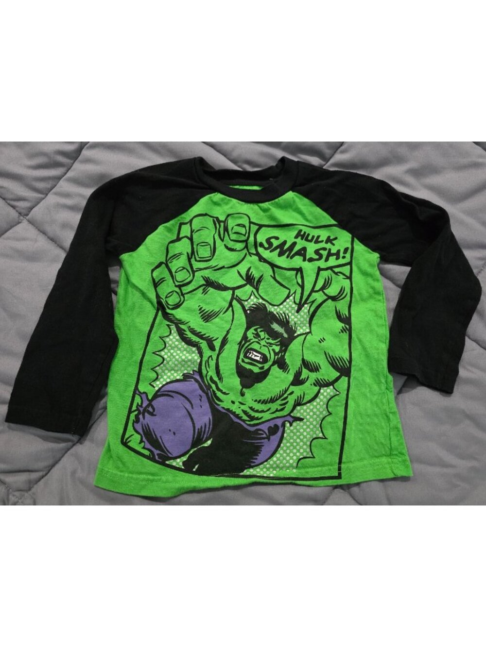 Marvel Hulk Smash Boys Long Sleeve Shirt Green Black Size 4T
